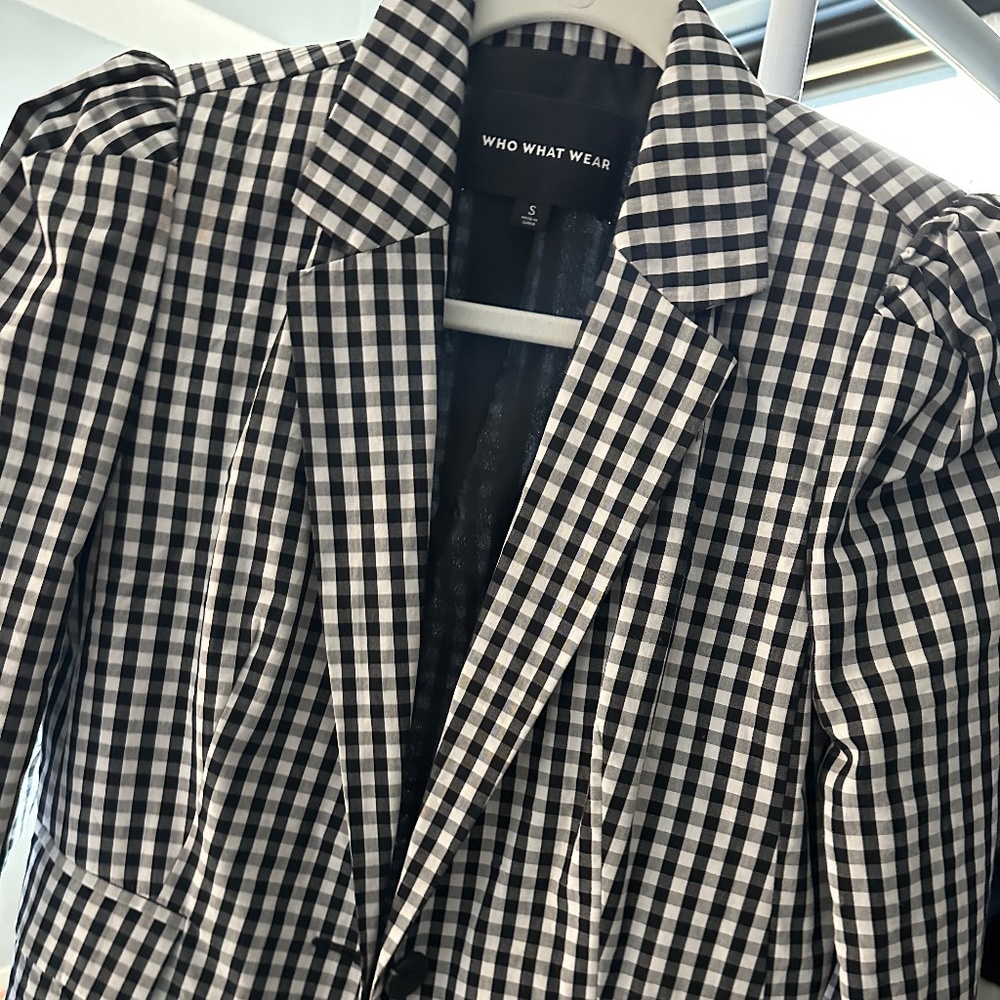 Who What Wear Black & White Plaid Fitted Jacket